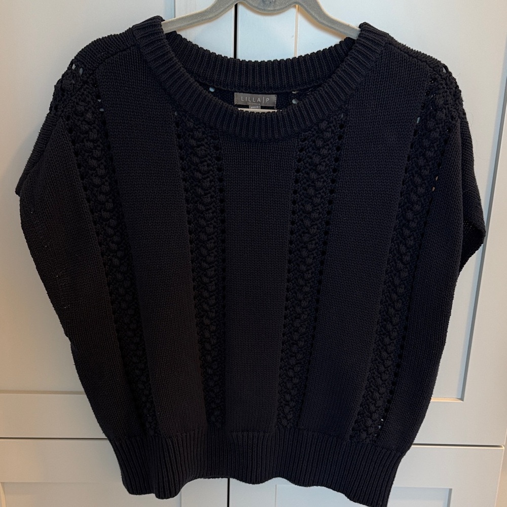 Lilla P Textured Navy Crew Neck Sweater